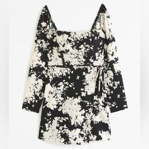 Abercrombie & Fitch Black and White Floral Faux Wrap Mini Dress